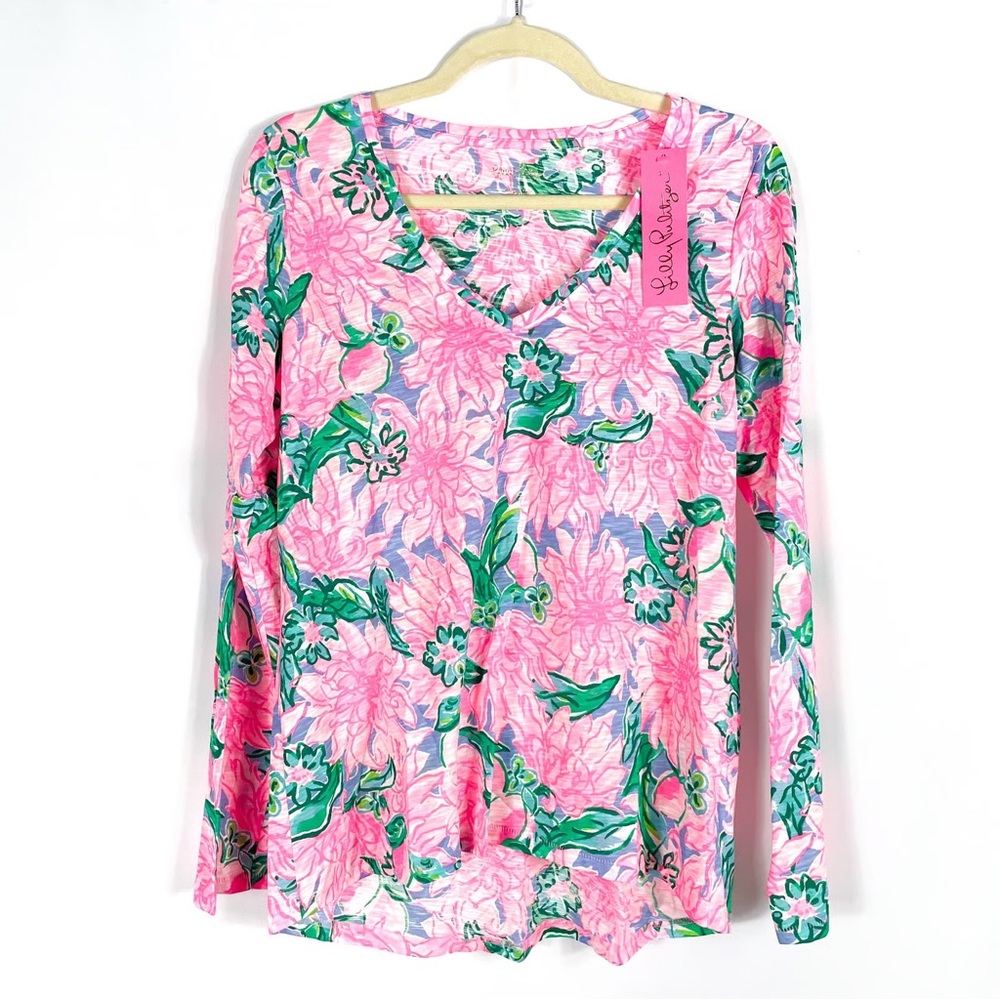 Lilly Pulitzer Etta Top Pink Floral Long Sleeve Blouse
